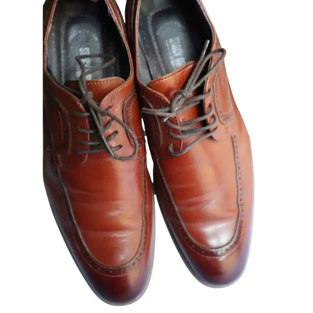 Stacy Adams Dwight Cap Toe Dress Shoes Burnished Cognac Brown Men 10W Wide